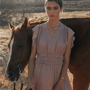 Grade & Gather Mauve Pleated Bohemian MIDI Dress Size Medium NWT